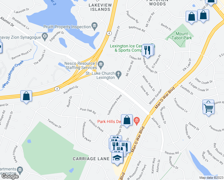 map of restaurants, bars, coffee shops, grocery stores, and more near 2379 Chauvin Drive in Lexington