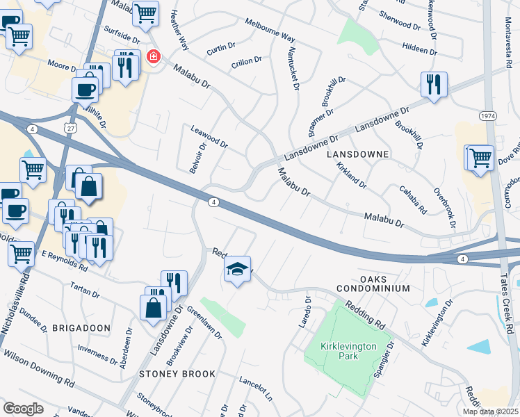 map of restaurants, bars, coffee shops, grocery stores, and more near 3429 Brookhaven Drive in Lexington