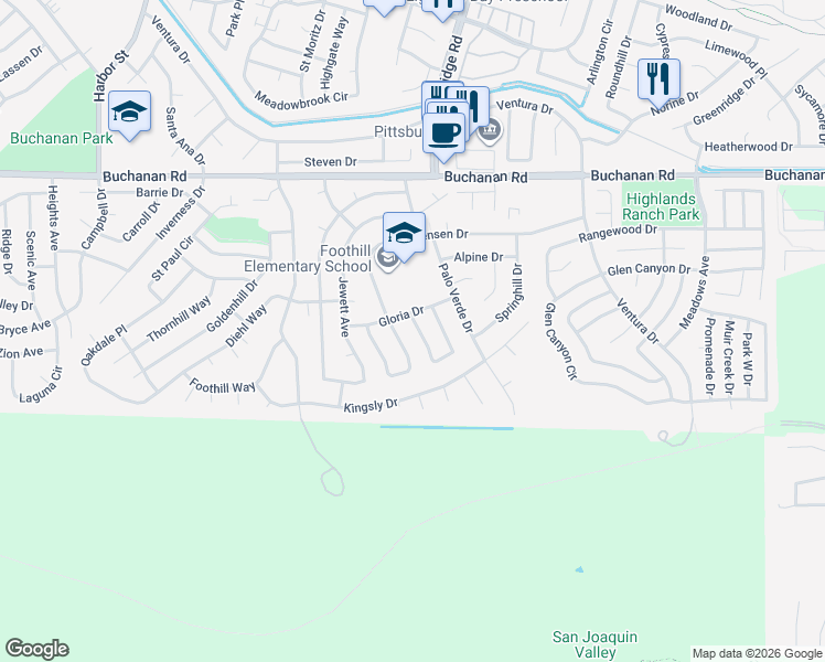 map of restaurants, bars, coffee shops, grocery stores, and more near 4302 San Miguel Circle in Pittsburg