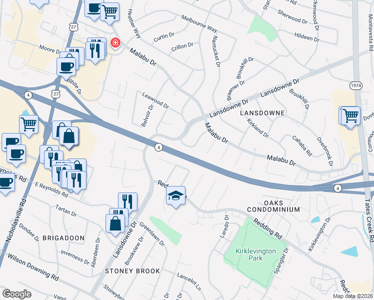 map of restaurants, bars, coffee shops, grocery stores, and more near 3429 Brookhaven Drive in Lexington