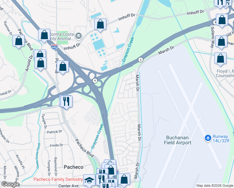 map of restaurants, bars, coffee shops, grocery stores, and more near 376 Avenida Flores in Pacheco