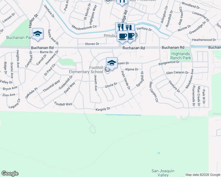 map of restaurants, bars, coffee shops, grocery stores, and more near 4302 San Miguel Circle in Pittsburg