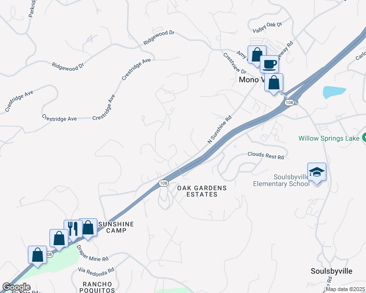 map of restaurants, bars, coffee shops, grocery stores, and more near 20565 Green Acres Road in Sonora