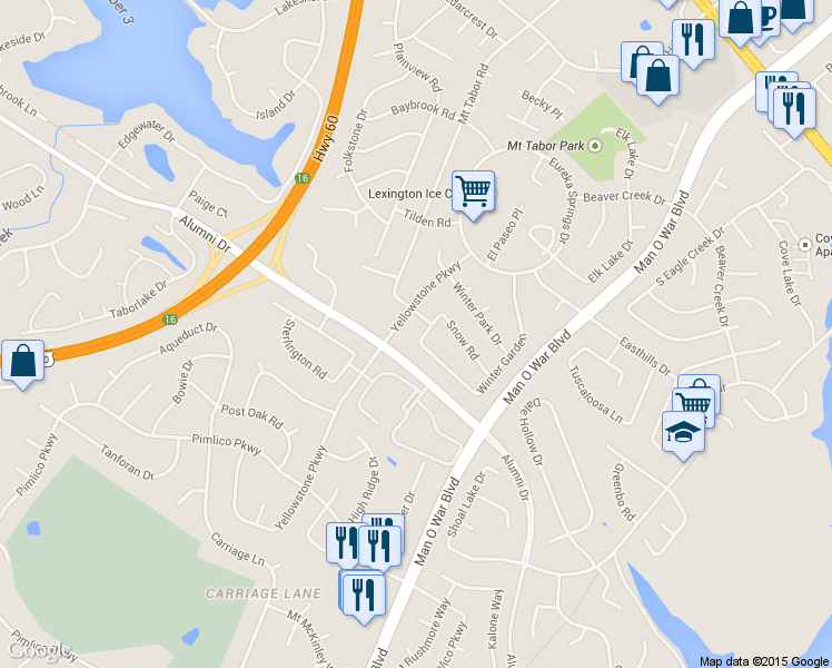 map of restaurants, bars, coffee shops, grocery stores, and more near 2973 Winter Garden in Lexington
