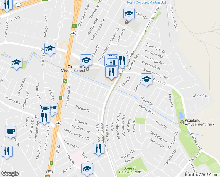 map of restaurants, bars, coffee shops, grocery stores, and more near 2499 Gehringer Drive in Concord