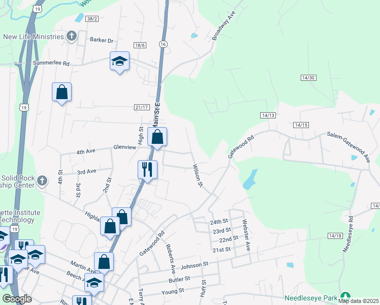 map of restaurants, bars, coffee shops, grocery stores, and more near 201 County Route 21/19 in Oak Hill