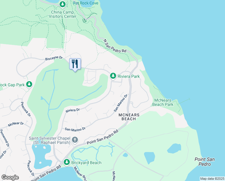 map of restaurants, bars, coffee shops, grocery stores, and more near 428 Riviera Drive in San Rafael