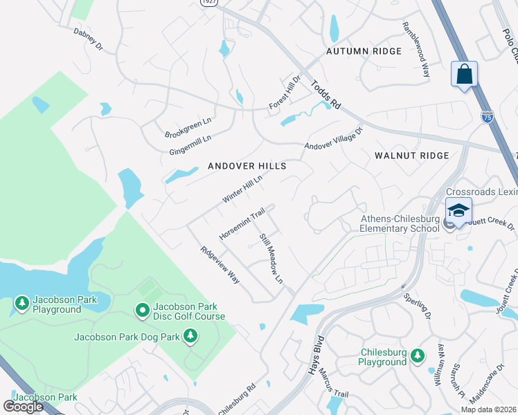 map of restaurants, bars, coffee shops, grocery stores, and more near 3773 Horsemint Trail in Lexington
