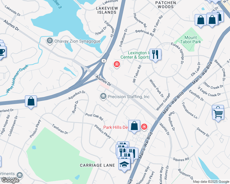 map of restaurants, bars, coffee shops, grocery stores, and more near 2371 Chauvin Drive in Lexington