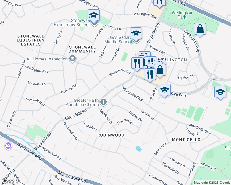 map of restaurants, bars, coffee shops, grocery stores, and more near 3425 Holwyn Road in Lexington