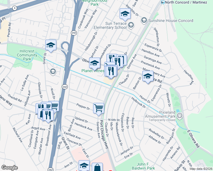 map of restaurants, bars, coffee shops, grocery stores, and more near 2499 Gehringer Drive in Concord