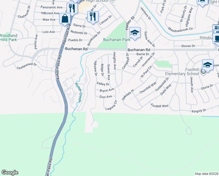 map of restaurants, bars, coffee shops, grocery stores, and more near 4364 Scenic Avenue in Pittsburg