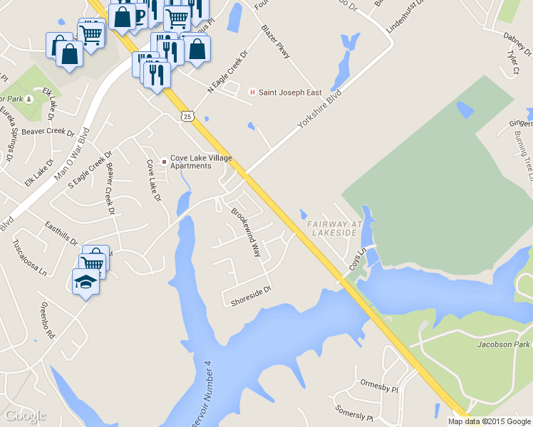 map of restaurants, bars, coffee shops, grocery stores, and more near 3673 Squires Woods Way in Lexington