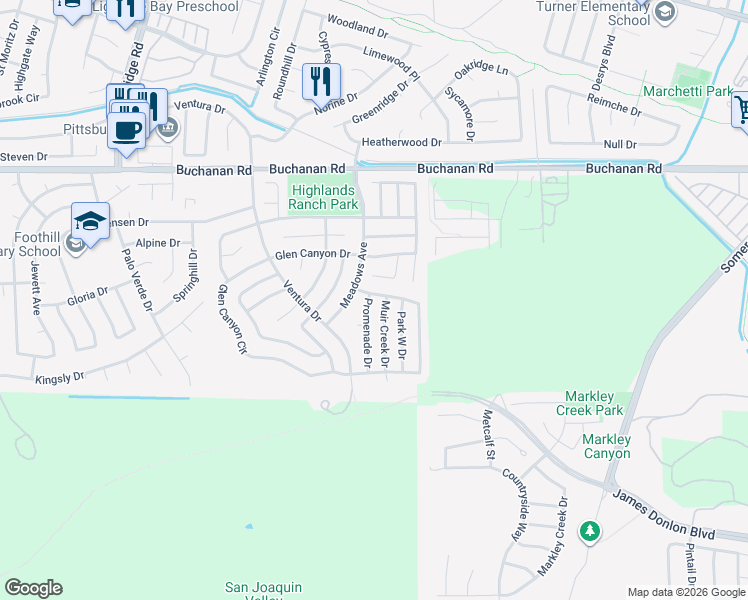 map of restaurants, bars, coffee shops, grocery stores, and more near 901 Promenade Drive in Pittsburg