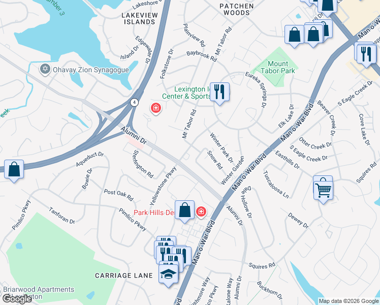 map of restaurants, bars, coffee shops, grocery stores, and more near 2973 Winter Garden in Lexington