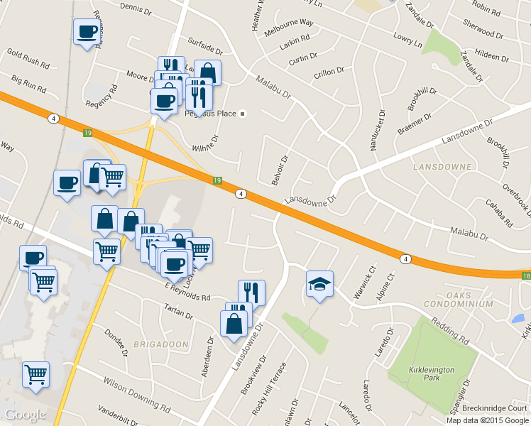 map of restaurants, bars, coffee shops, grocery stores, and more near 271 Argonne Circle in Lexington