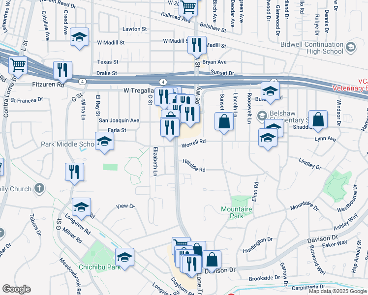 map of restaurants, bars, coffee shops, grocery stores, and more near in Antioch