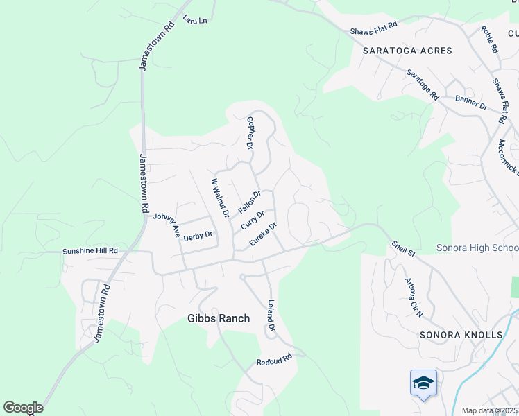 map of restaurants, bars, coffee shops, grocery stores, and more near 11150 Curry Drive in Sonora