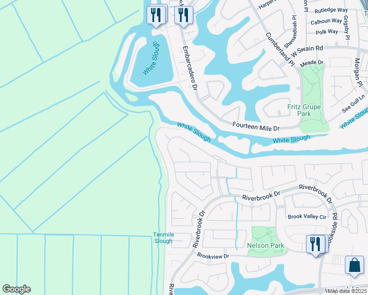 map of restaurants, bars, coffee shops, grocery stores, and more near 6338 Steamboat Cove Court in Stockton