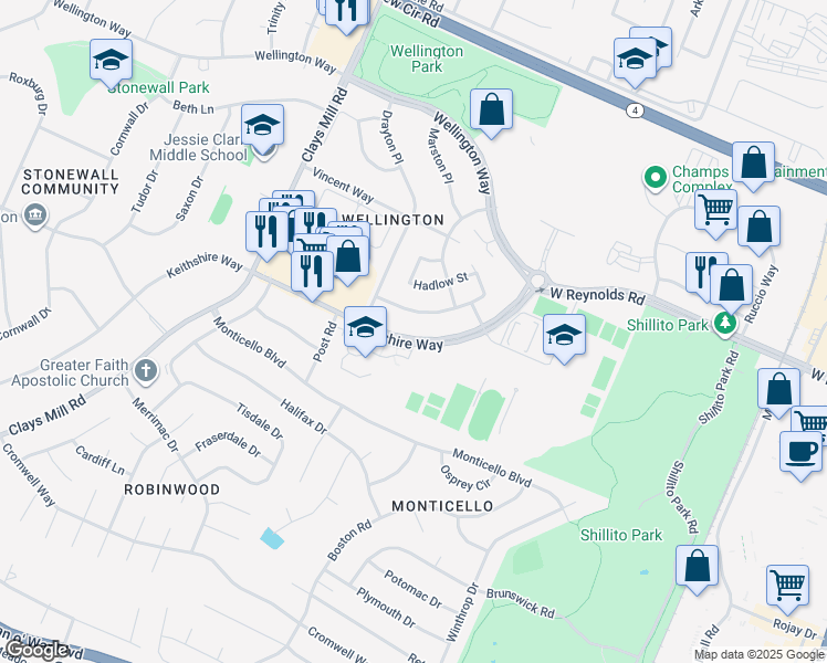 map of restaurants, bars, coffee shops, grocery stores, and more near 3253 Keithshire Way in Lexington