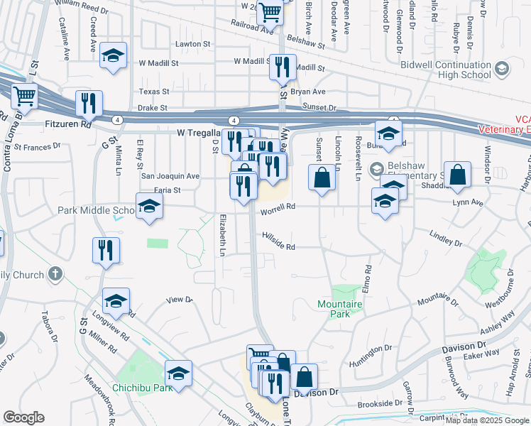 map of restaurants, bars, coffee shops, grocery stores, and more near in Antioch