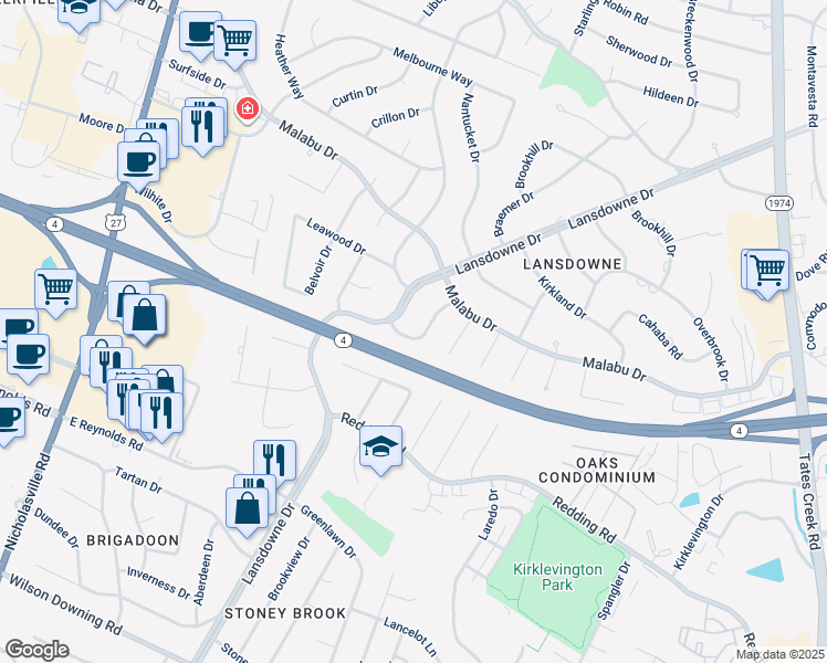 map of restaurants, bars, coffee shops, grocery stores, and more near 3429 Brookhaven Drive in Lexington