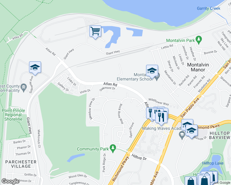 map of restaurants, bars, coffee shops, grocery stores, and more near 5772 Fern Meadow Court in Richmond