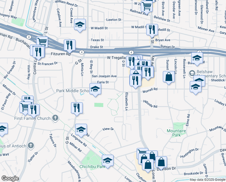 map of restaurants, bars, coffee shops, grocery stores, and more near 509 Putnam Street in Antioch