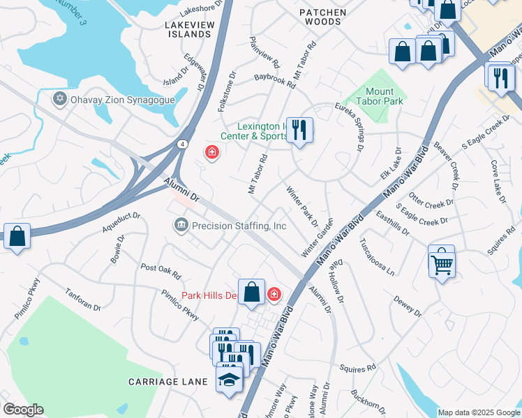 map of restaurants, bars, coffee shops, grocery stores, and more near 2973 Winter Garden in Lexington
