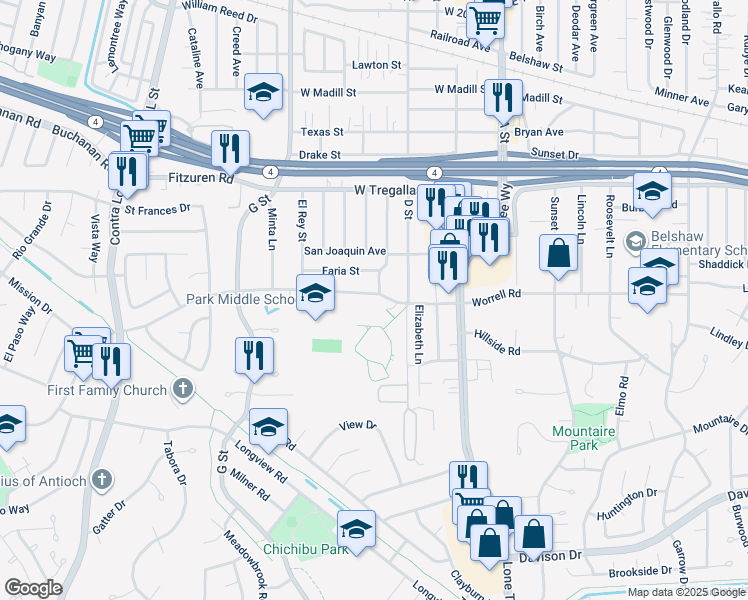 map of restaurants, bars, coffee shops, grocery stores, and more near 509 Putnam Street in Antioch