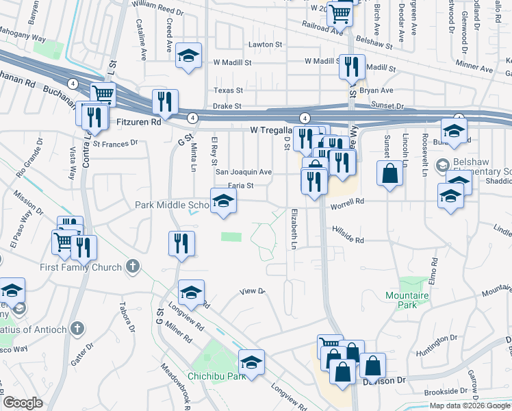 map of restaurants, bars, coffee shops, grocery stores, and more near 509 Putnam Street in Antioch