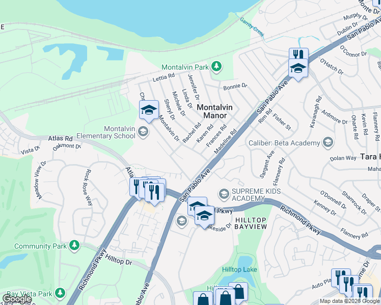 map of restaurants, bars, coffee shops, grocery stores, and more near 71 Christine Court in San Pablo