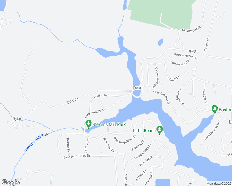 map of restaurants, bars, coffee shops, grocery stores, and more near 143 Waring Drive in Ruther Glen