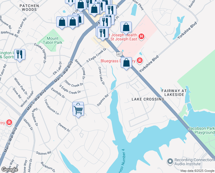 map of restaurants, bars, coffee shops, grocery stores, and more near 3375 Cove Lake Drive in Lexington