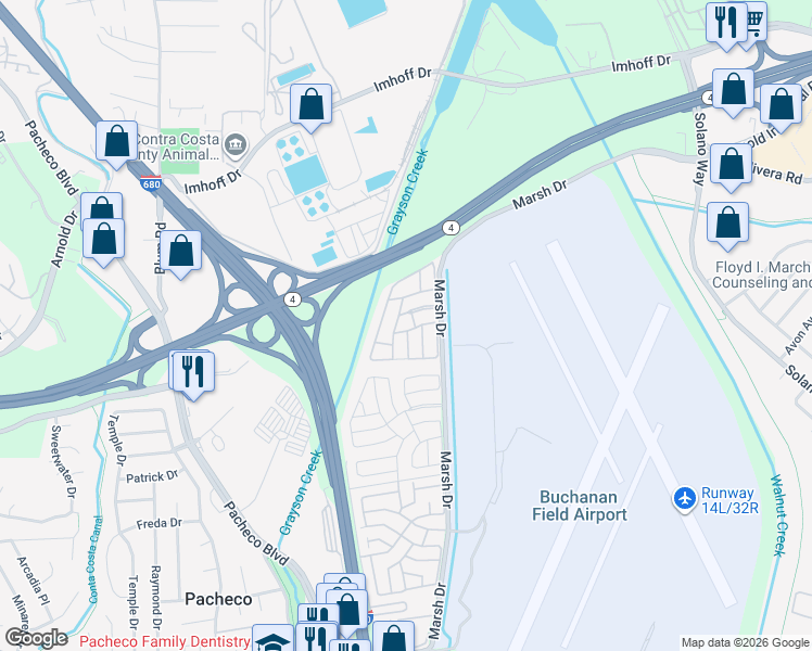 map of restaurants, bars, coffee shops, grocery stores, and more near 364 Vía Valencia in Pacheco