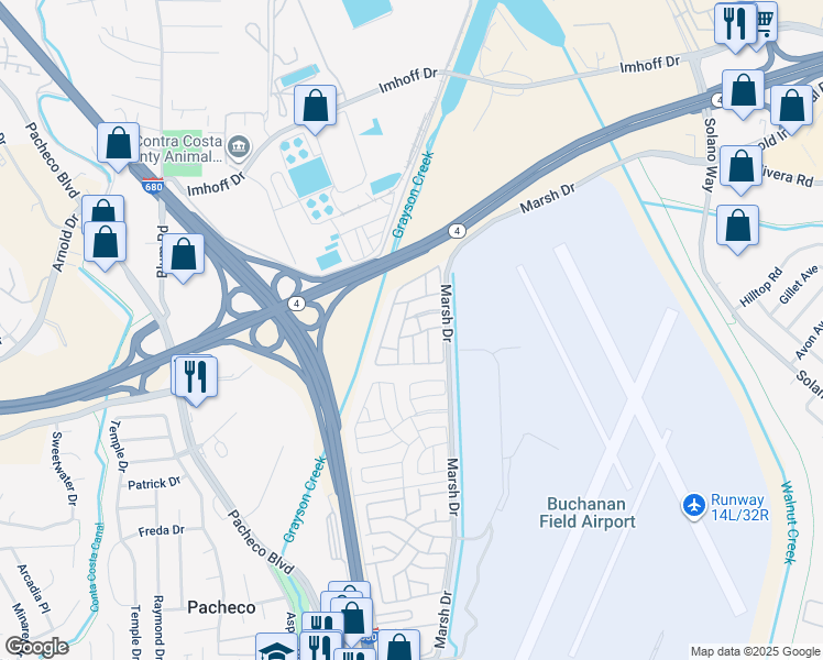 map of restaurants, bars, coffee shops, grocery stores, and more near 377 Avenida Flores in Pacheco