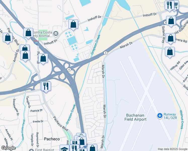 map of restaurants, bars, coffee shops, grocery stores, and more near 337 Vista Del Rio Drive in Pacheco