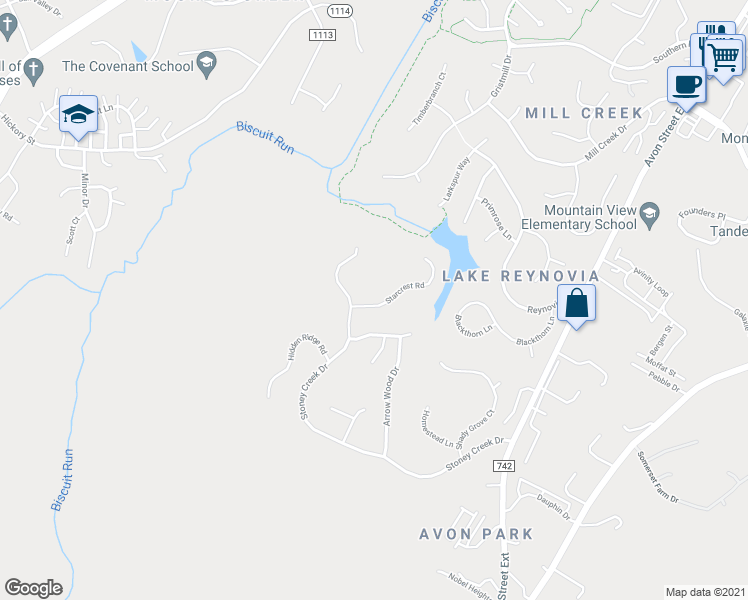 map of restaurants, bars, coffee shops, grocery stores, and more near 324 Starcrest Road in Charlottesville
