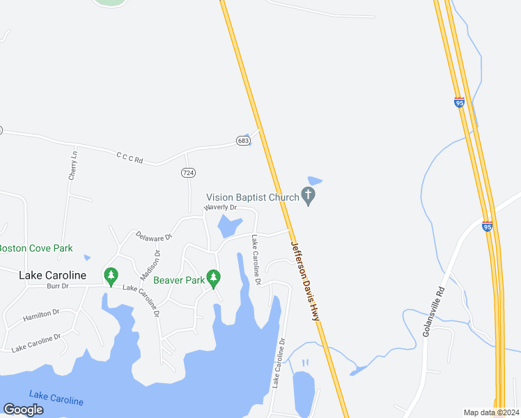 map of restaurants, bars, coffee shops, grocery stores, and more near 104 Waverly Drive in Ruther Glen