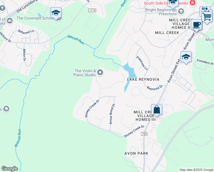 map of restaurants, bars, coffee shops, grocery stores, and more near 324 Starcrest Road in Charlottesville