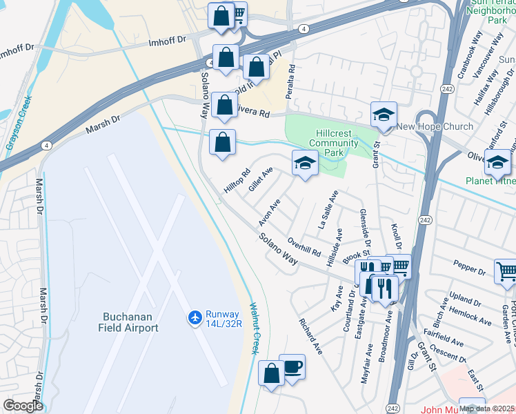 map of restaurants, bars, coffee shops, grocery stores, and more near 1865 Overhill Road in Concord