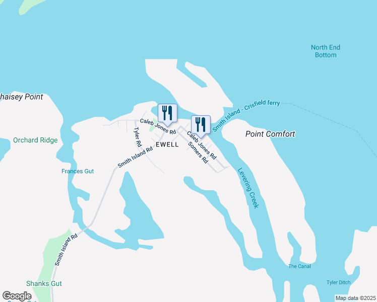 map of restaurants, bars, coffee shops, grocery stores, and more near 20909 Somers Road in Smith Island