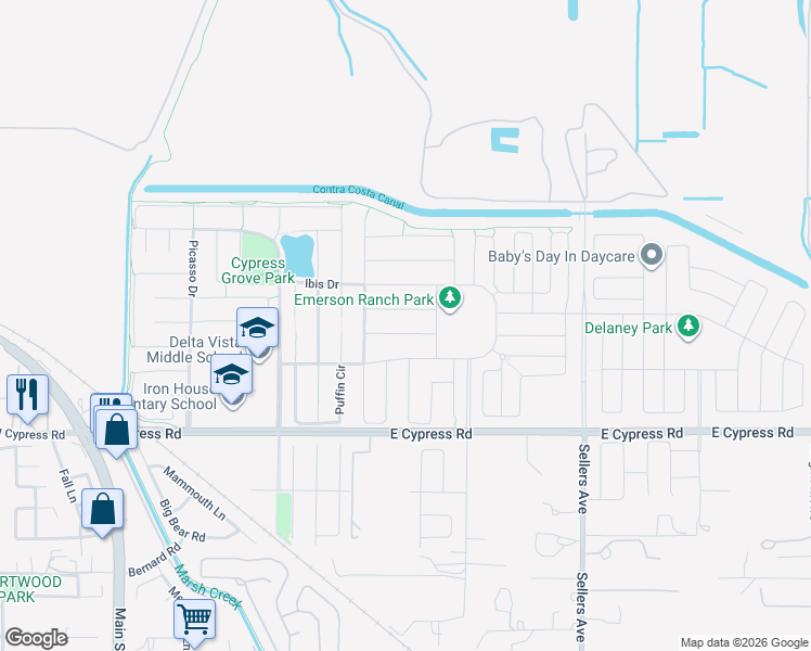 map of restaurants, bars, coffee shops, grocery stores, and more near 226 Wynn Street in Oakley
