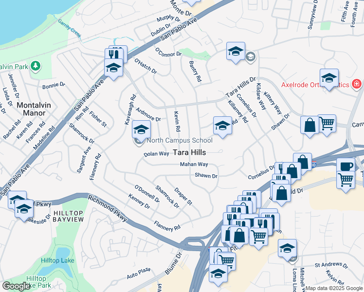 map of restaurants, bars, coffee shops, grocery stores, and more near 2742 Kevin Road in San Pablo