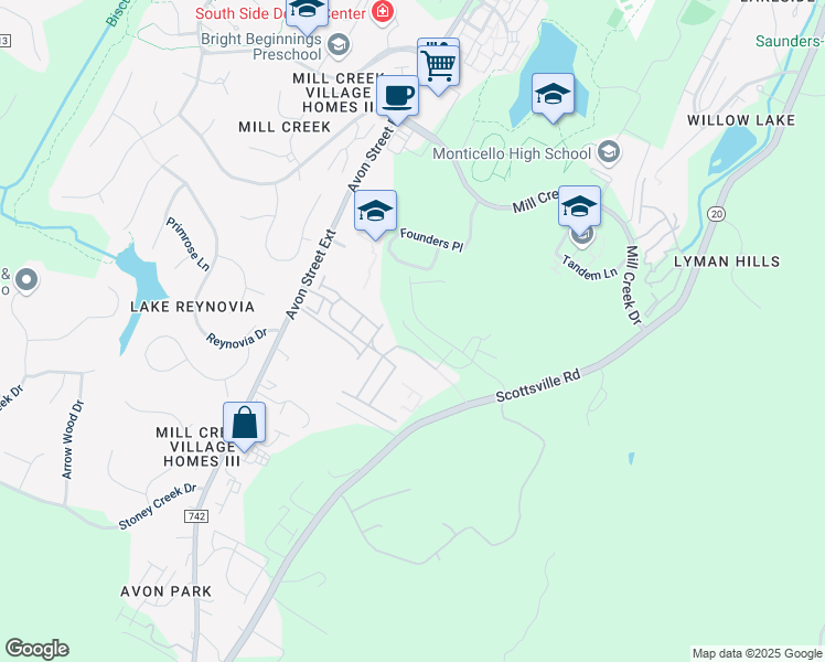 map of restaurants, bars, coffee shops, grocery stores, and more near 40-166 Galaxie Farm Lane in Charlottesville