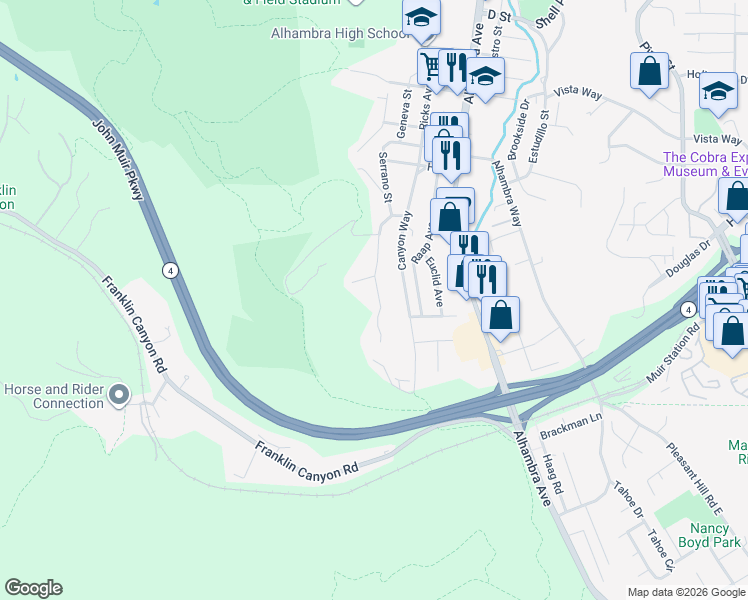 map of restaurants, bars, coffee shops, grocery stores, and more near 4030 Saint Marys Street in Martinez