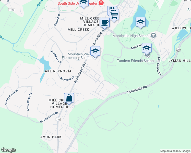 map of restaurants, bars, coffee shops, grocery stores, and more near 2308 Avinity Court in Charlottesville