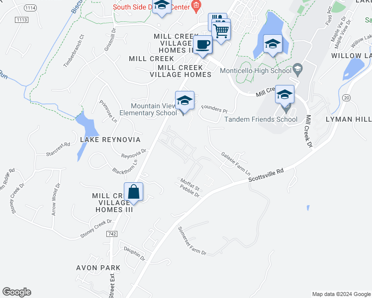 map of restaurants, bars, coffee shops, grocery stores, and more near 2310 Avinity Court in Charlottesville