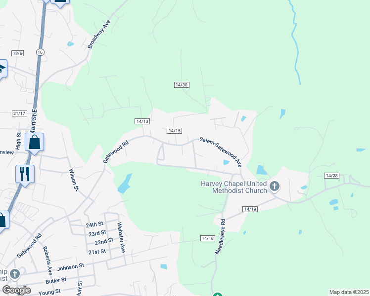 map of restaurants, bars, coffee shops, grocery stores, and more near 39 Driveway in Fayetteville