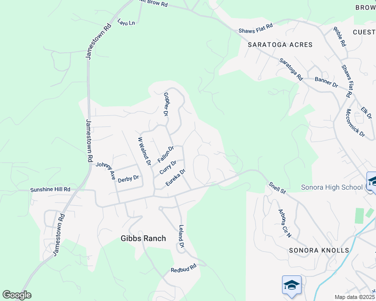 map of restaurants, bars, coffee shops, grocery stores, and more near 20402-20436 Eureka Drive in Sonora